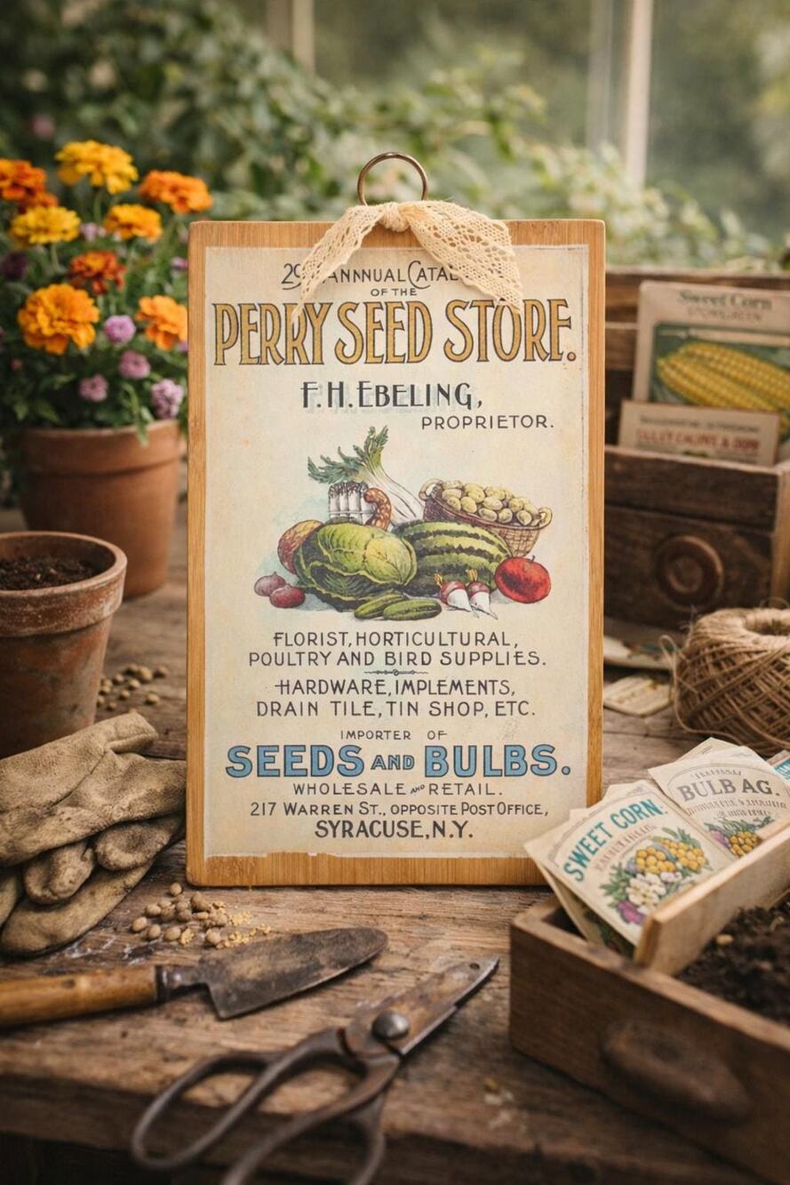 Upcycled Wood Plaque Vintage Seed Store Transfer - Farmhouse Botanical Decor